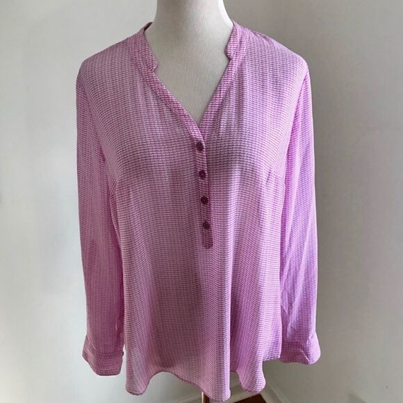 a.n.a. Long Sleeve Sheer Pink Tunic Sz L - Picture 2 of 7